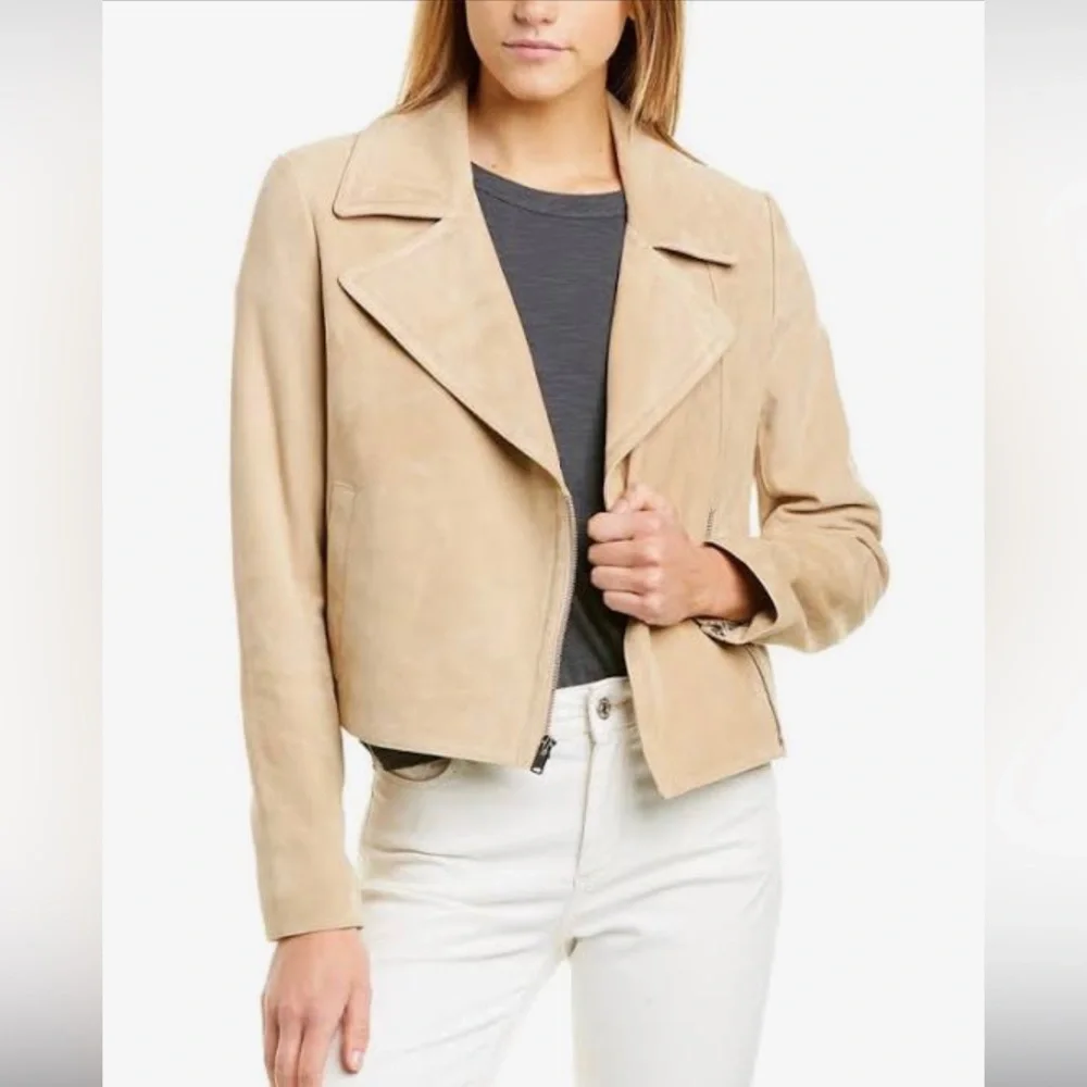 NWT Theory Suede Moto Jacket in Taupe - Picture 6 of 14